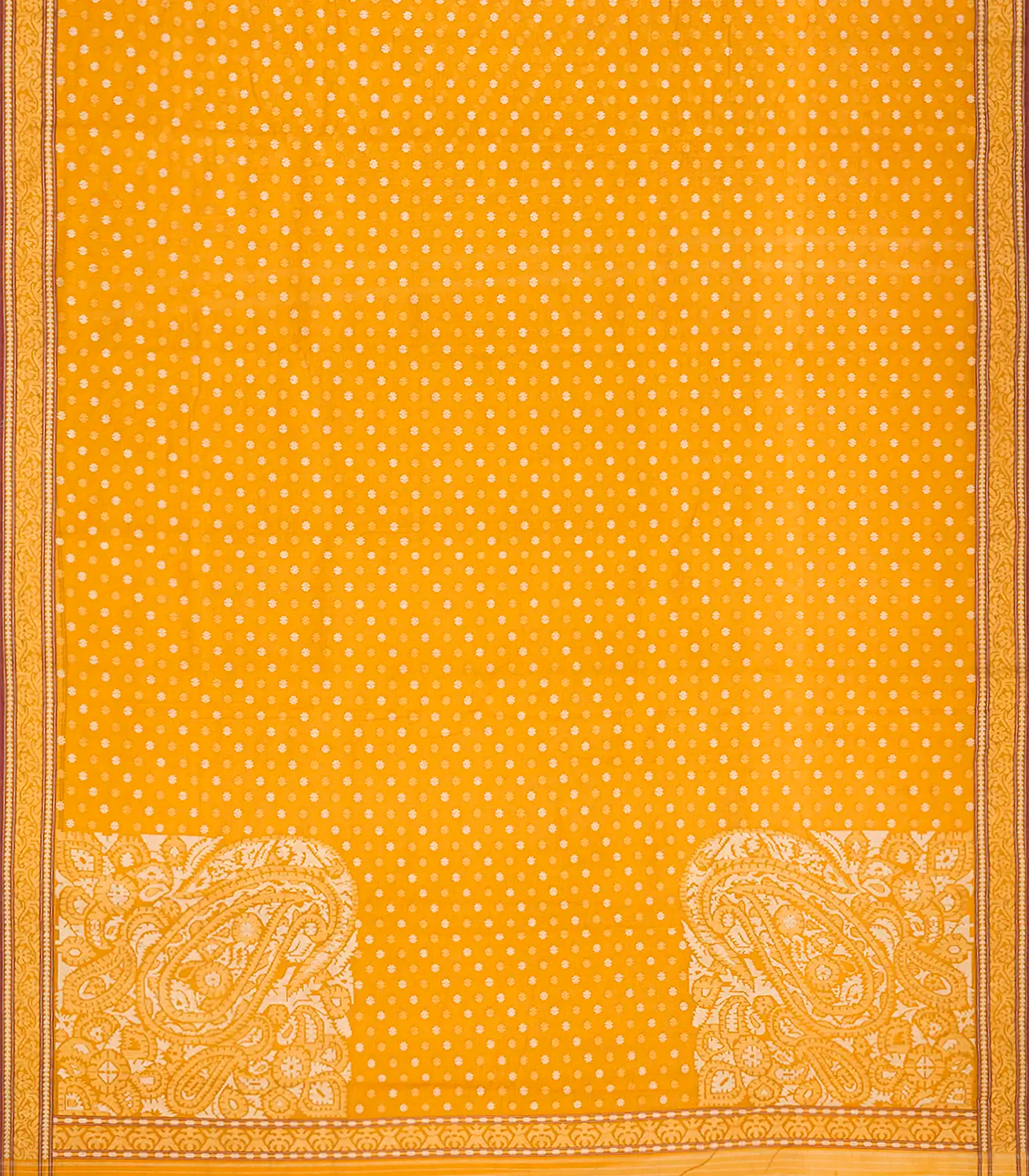 Yellow Handloom Banarasi Jamdani Saree With Floral Motifs-Yellow