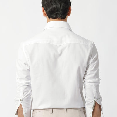Rare Rabbit Men's Belia White Cotton Fabric Full Sleeves Solid Shirt