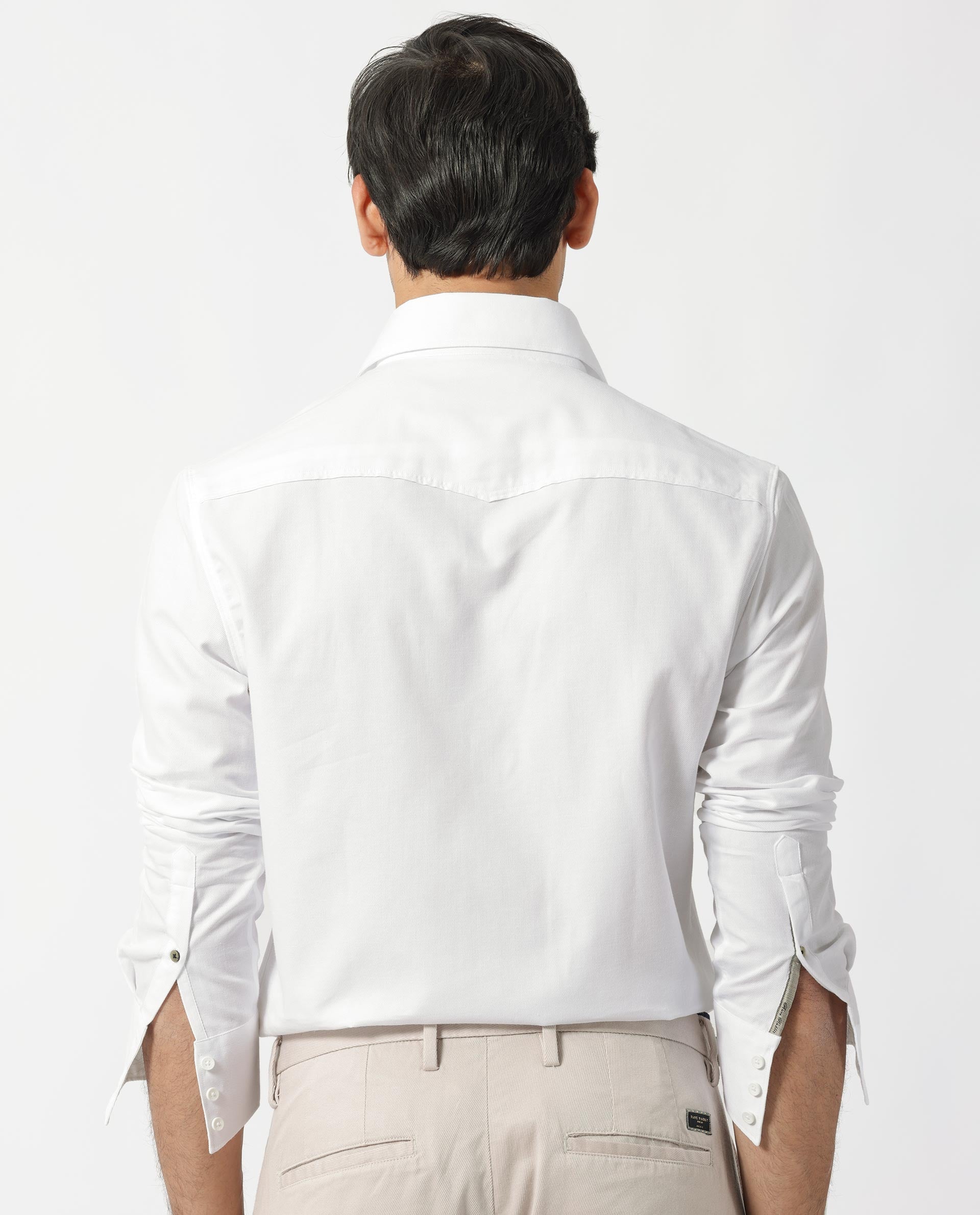Rare Rabbit Men's Belia White Cotton Fabric Full Sleeves Solid Shirt