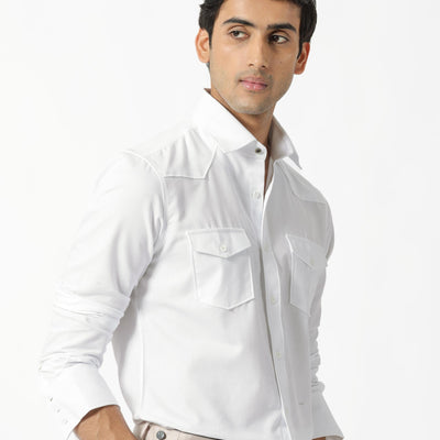 Rare Rabbit Men's Belia White Cotton Fabric Full Sleeves Solid Shirt
