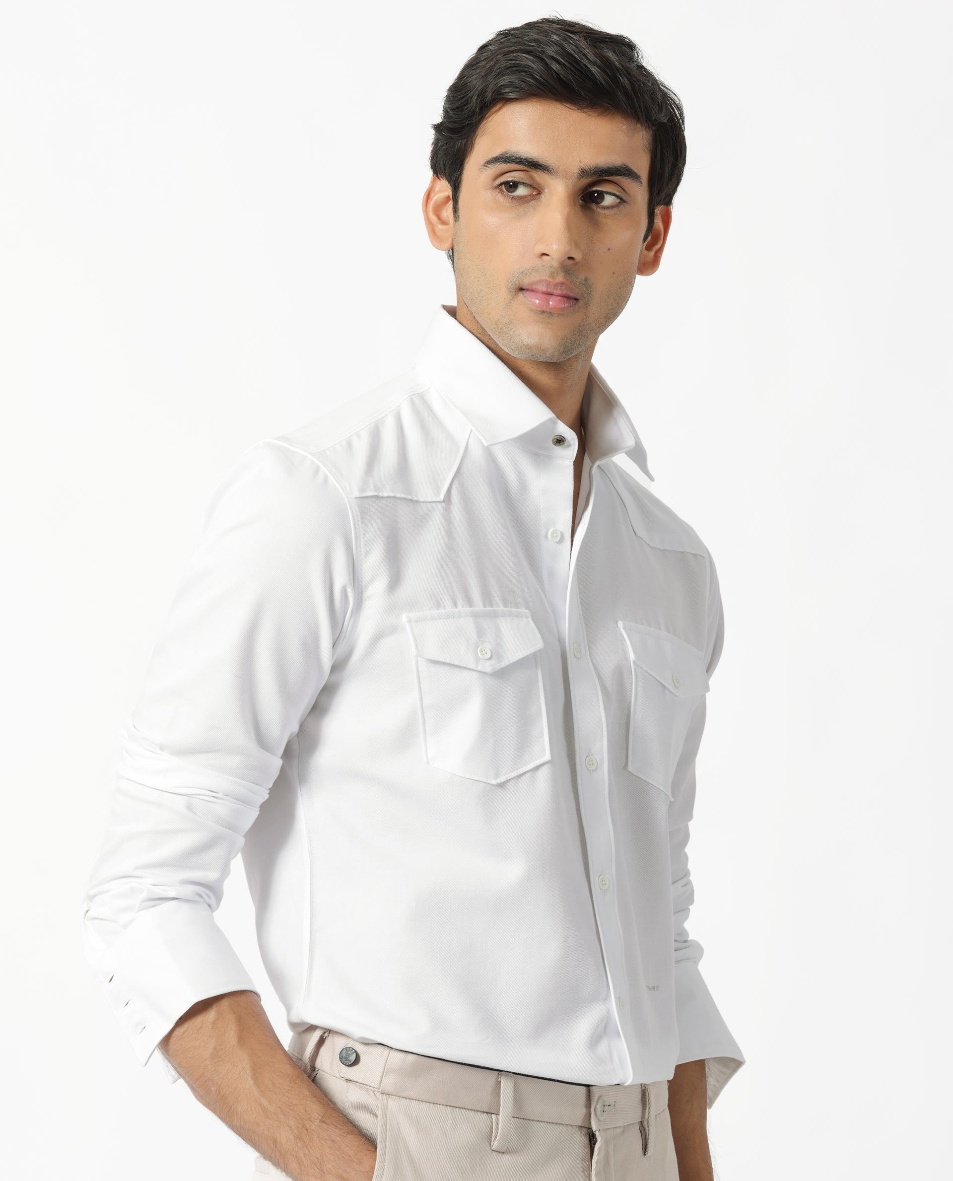 Rare Rabbit Men's Belia White Cotton Fabric Full Sleeves Solid Shirt