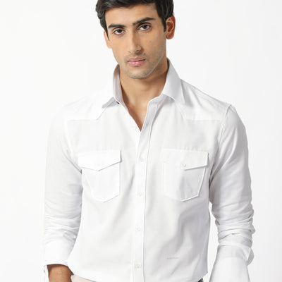 Rare Rabbit Men's Belia White Cotton Fabric Full Sleeves Solid Shirt