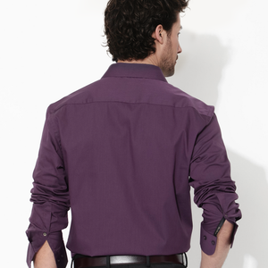 Rare Rabbit Men's Benedict Dark Purple Cotton Poly Elastane Blend Fabric Full Sleeve Solid Formal Shirt