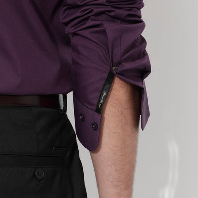 Rare Rabbit Men's Benedict Dark Purple Cotton Poly Elastane Blend Fabric Full Sleeve Solid Formal Shirt