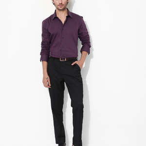 Rare Rabbit Men's Benedict Dark Purple Cotton Poly Elastane Blend Fabric Full Sleeve Solid Formal Shirt