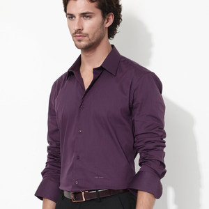 Rare Rabbit Men's Benedict Dark Purple Cotton Poly Elastane Blend Fabric Full Sleeve Solid Formal Shirt