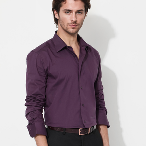 Rare Rabbit Men's Benedict Dark Purple Cotton Poly Elastane Blend Fabric Full Sleeve Solid Formal Shirt