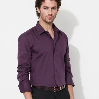 Rare Rabbit Men's Benedict Dark Purple Cotton Poly Elastane Blend Fabric Full Sleeve Solid Formal Shirt