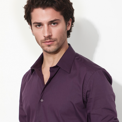Rare Rabbit Men's Benedict Dark Purple Cotton Poly Elastane Blend Fabric Full Sleeve Solid Formal Shirt