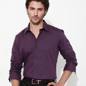 Rare Rabbit Men's Benedict Dark Purple Cotton Poly Elastane Blend Fabric Full Sleeve Solid Formal Shirt