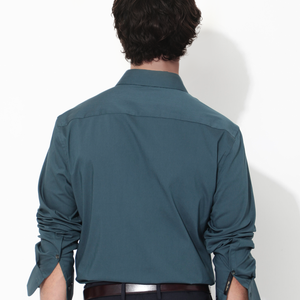Rare Rabbit Men's Benedict Dark Teal Cotton Poly Elastane Blend Fabric Full Sleeve Solid Formal Shirt