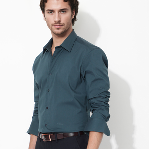 Rare Rabbit Men's Benedict Dark Teal Cotton Poly Elastane Blend Fabric Full Sleeve Solid Formal Shirt