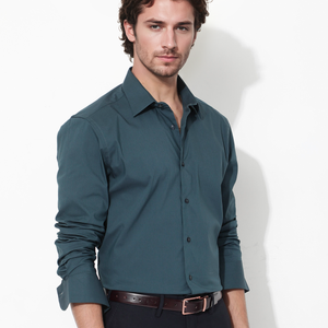 Rare Rabbit Men's Benedict Dark Teal Cotton Poly Elastane Blend Fabric Full Sleeve Solid Formal Shirt