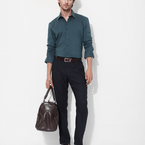 Rare Rabbit Men's Benedict Dark Teal Cotton Poly Elastane Blend Fabric Full Sleeve Solid Formal Shirt