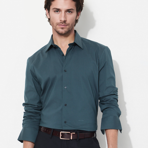Rare Rabbit Men's Benedict Dark Teal Cotton Poly Elastane Blend Fabric Full Sleeve Solid Formal Shirt