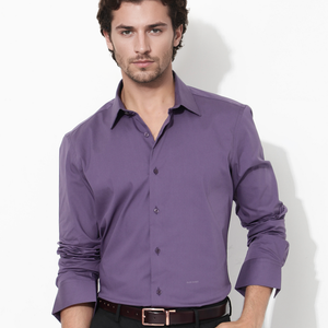 Rare Rabbit Men's Benedict Dusky Purple Cotton Poly Elastane Blend Fabric Full Sleeve Solid Formal Shirt
