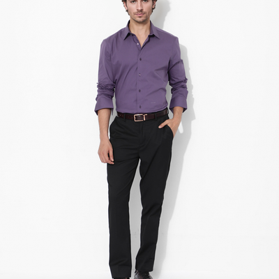 Rare Rabbit Men's Benedict Dusky Purple Cotton Poly Elastane Blend Fabric Full Sleeve Solid Formal Shirt