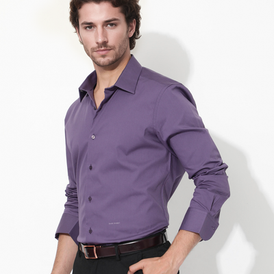 Rare Rabbit Men's Benedict Dusky Purple Cotton Poly Elastane Blend Fabric Full Sleeve Solid Formal Shirt