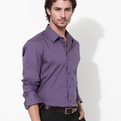 Rare Rabbit Men's Benedict Dusky Purple Cotton Poly Elastane Blend Fabric Full Sleeve Solid Formal Shirt