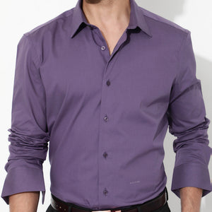 Rare Rabbit Men's Benedict Dusky Purple Cotton Poly Elastane Blend Fabric Full Sleeve Solid Formal Shirt