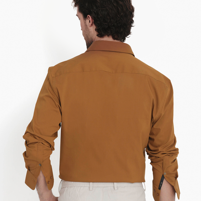 Rare Rabbit Men's Benedict Mustard Cotton Poly Elastane Blend Fabric Full Sleeve Solid Formal Shirt