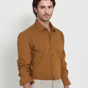 Rare Rabbit Men's Benedict Mustard Cotton Poly Elastane Blend Fabric Full Sleeve Solid Formal Shirt