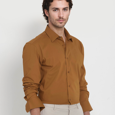 Rare Rabbit Men's Benedict Mustard Cotton Poly Elastane Blend Fabric Full Sleeve Solid Formal Shirt