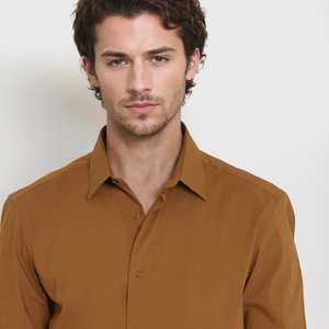 Rare Rabbit Men's Benedict Mustard Cotton Poly Elastane Blend Fabric Full Sleeve Solid Formal Shirt