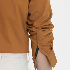 Rare Rabbit Men's Benedict Mustard Cotton Poly Elastane Blend Fabric Full Sleeve Solid Formal Shirt