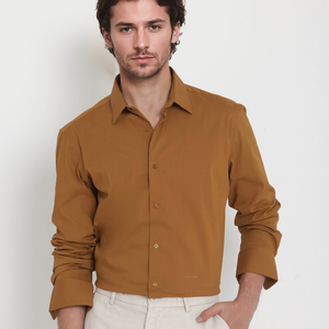 Rare Rabbit Men's Benedict Mustard Cotton Poly Elastane Blend Fabric Full Sleeve Solid Formal Shirt