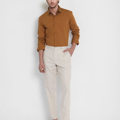 Rare Rabbit Men's Benedict Mustard Cotton Poly Elastane Blend Fabric Full Sleeve Solid Formal Shirt