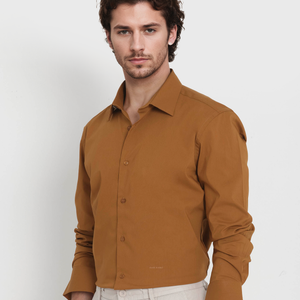 Rare Rabbit Men's Benedict Mustard Cotton Poly Elastane Blend Fabric Full Sleeve Solid Formal Shirt