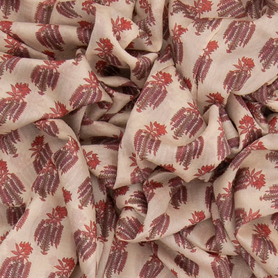 Off White Handwoven Bengal Cotton Saree With Flower Motifs & Contrast Peach Border & Pallu-Off White