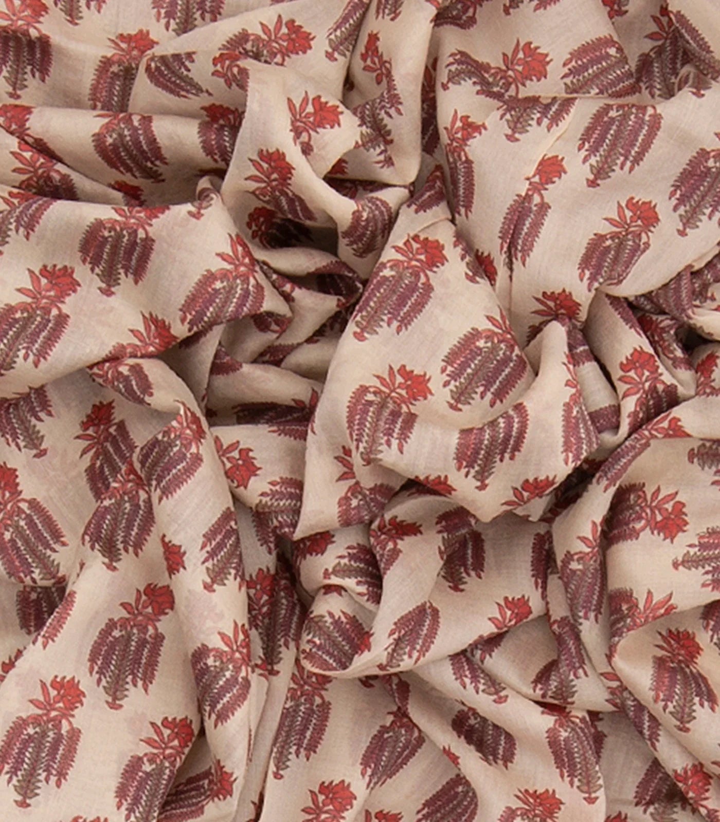 Off White Handwoven Bengal Cotton Saree With Flower Motifs & Contrast Peach Border & Pallu-Off White