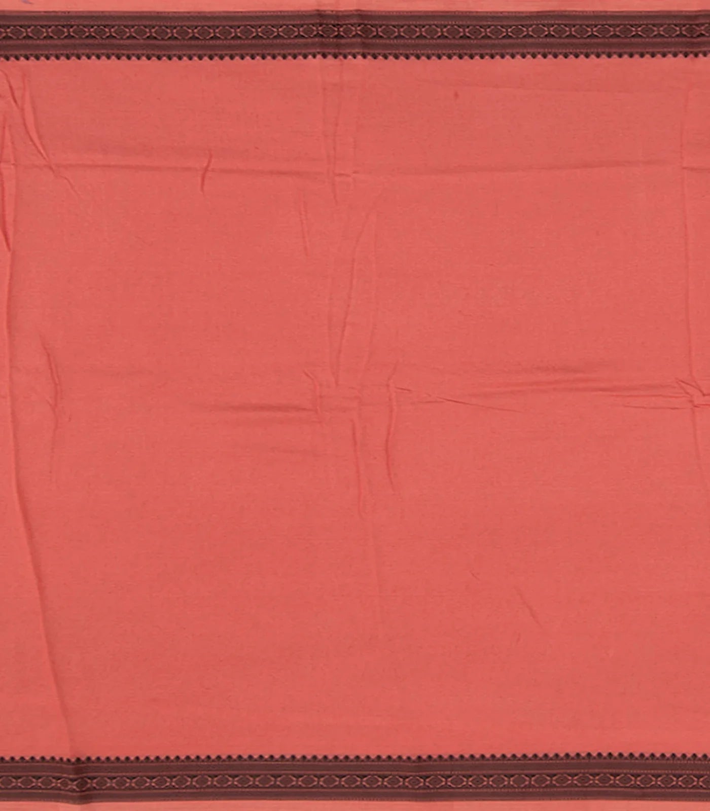 Off White Handwoven Bengal Cotton Saree With Flower Motifs & Contrast Peach Border & Pallu-Off White