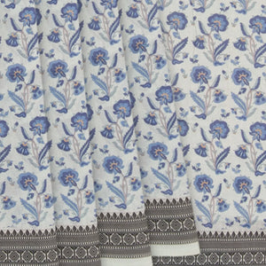 Light Blue Handwoven Bengal Cotton Saree With Flower Motifs & Diamond Chevron Motifs in Border-Light Blue