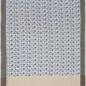 Light Blue Handwoven Bengal Cotton Saree With Flower Motifs & Diamond Chevron Motifs in Border-Light Blue