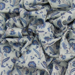 Light Blue Handwoven Bengal Cotton Saree With Flower Motifs & Diamond Chevron Motifs in Border-Light Blue