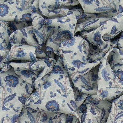 Light Blue Handwoven Bengal Cotton Saree With Flower Motifs & Diamond Chevron Motifs in Border-Light Blue