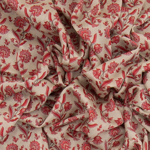 Beige Handwoven Bengal Cotton Saree With Flower Motifs & Diamond Chevron Motifs in Border-Beige