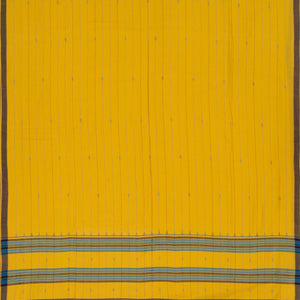 Yellow Handwoven Bengal Cotton Saree With Stripes & Black Border-Yellow
