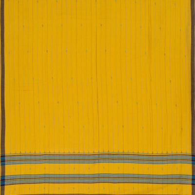 Yellow Handwoven Bengal Cotton Saree With Stripes & Black Border-Yellow