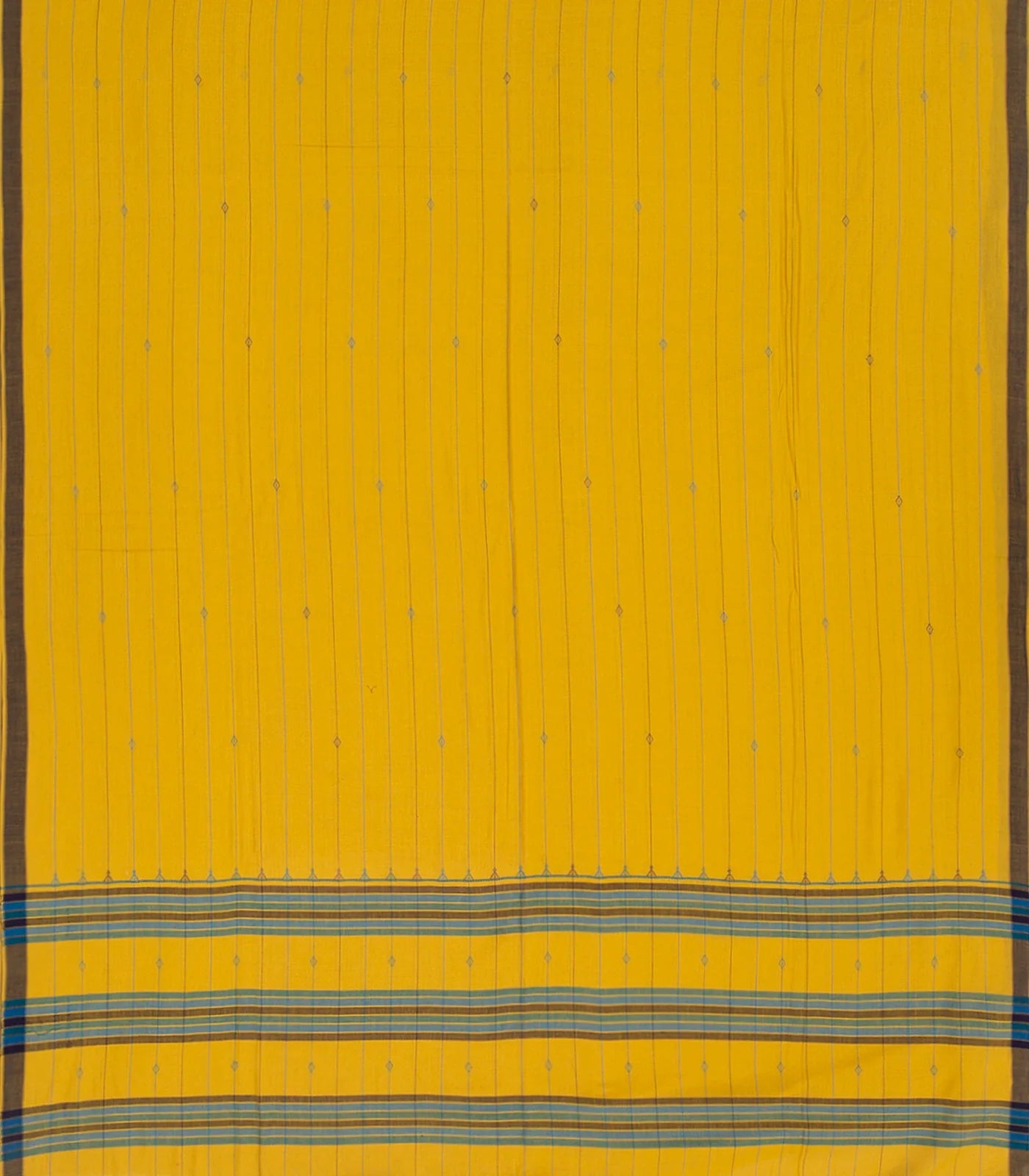 Yellow Handwoven Bengal Cotton Saree With Stripes & Black Border-Yellow