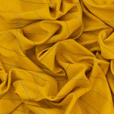 Yellow Handwoven Bengal Cotton Saree With Stripes & Black Border-Yellow