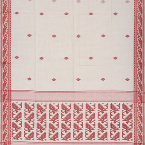 Off White Handloom Bengal Cotton Saree With Floral Motifs-Off White