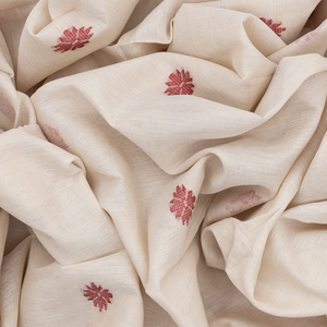 Off White Handloom Bengal Cotton Saree With Floral Motifs-Off White