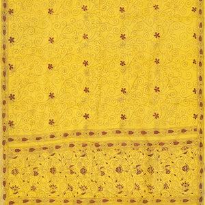 Yellow Handloom Bengal Cotton Saree With Spiral Motifs-Yellow