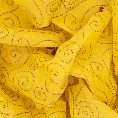 Yellow Handloom Bengal Cotton Saree With Spiral Motifs-Yellow