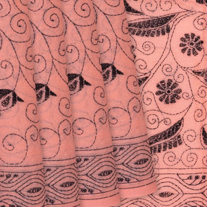 Peach Handloom Bengal Cotton Saree With Spiral Motifs-Peach
