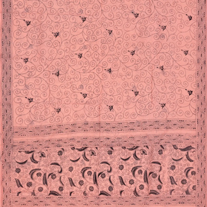 Peach Handloom Bengal Cotton Saree With Spiral Motifs-Peach